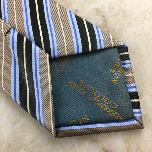ALEXANDER JULIAN, COLOURS, POLYESTER BLUE TAN, REGIMENT TIE - Picture 2 of 14